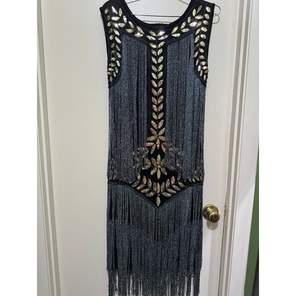 1920's Style Sequin Fringe Flapper Dress Cocktail Party  costume medium nwot